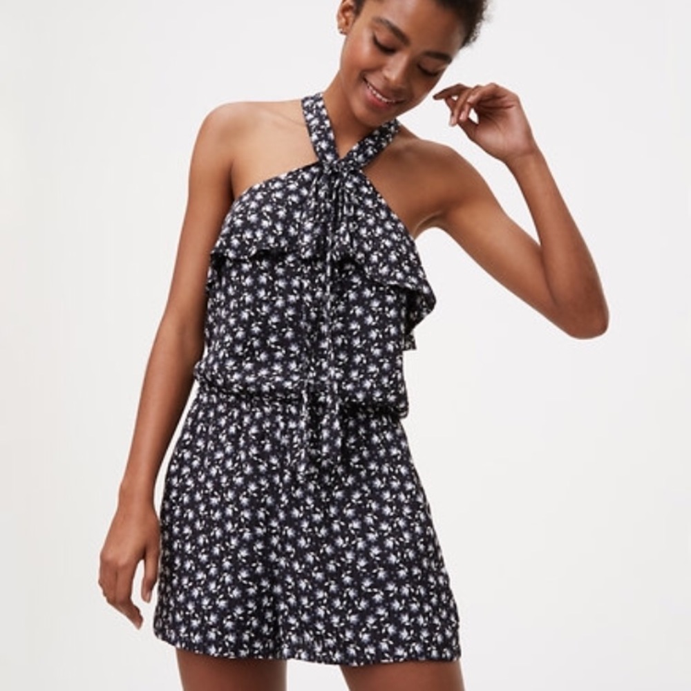 NWT LOFT Black Daisy Sleeveless Romper